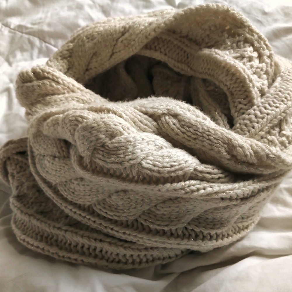 Cream sweater inifinity scard